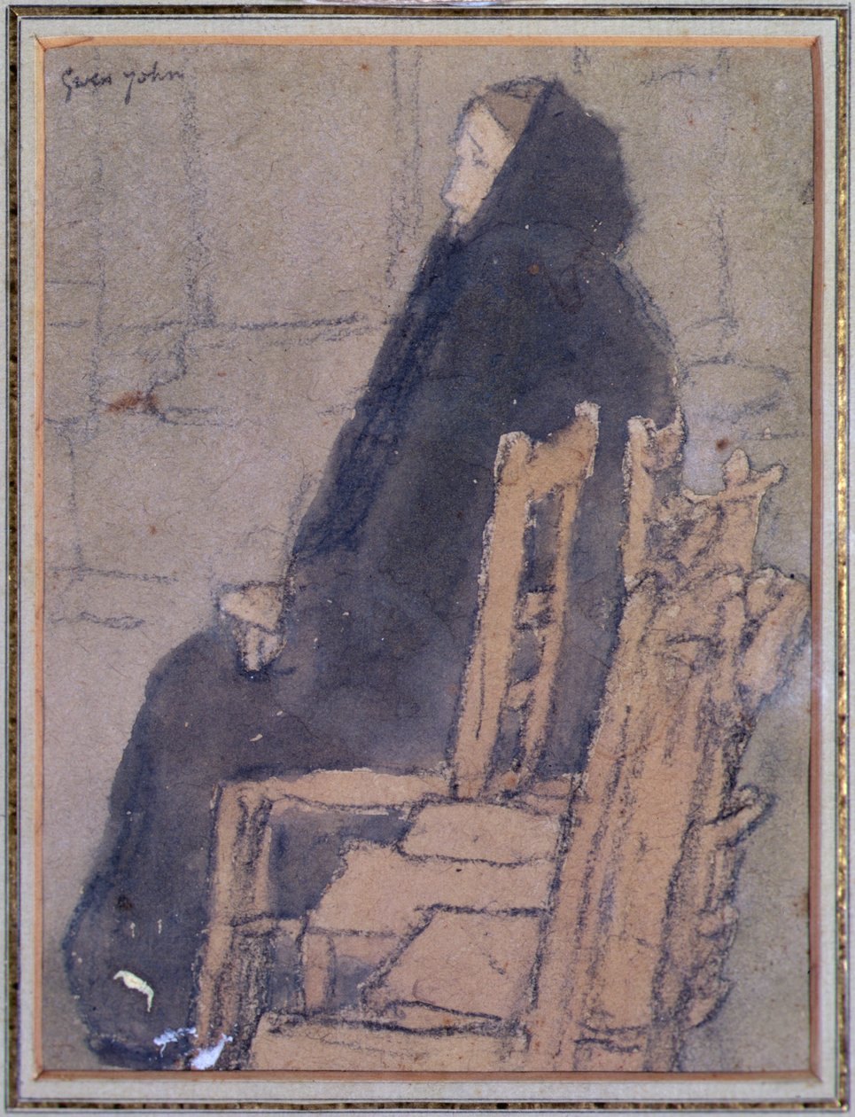 Oude vrouw in een zwarte sjaal door Gwen John