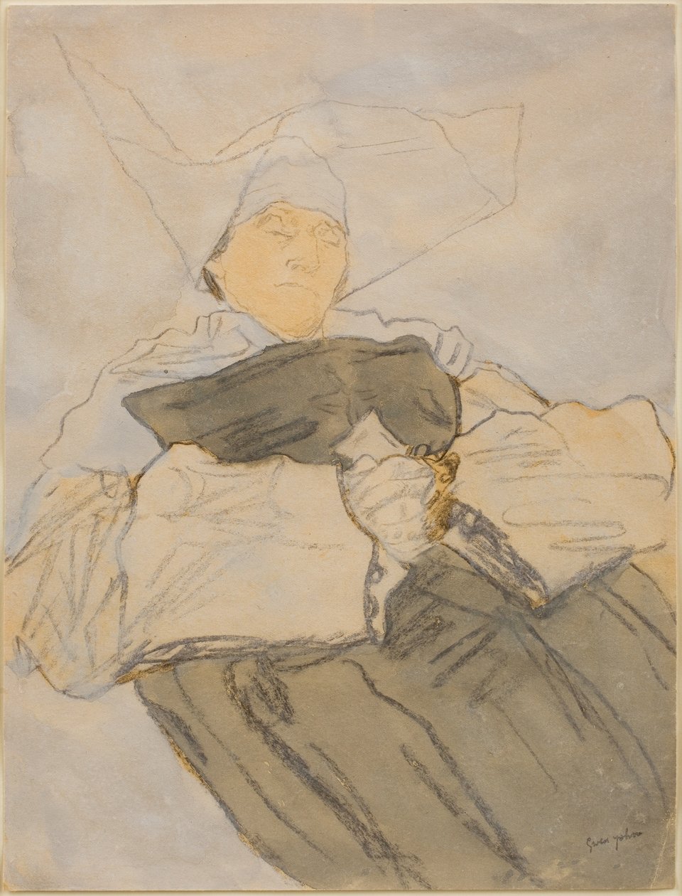 Slapende non, ca. 1916-18 (Houtskool, aquarel en gouache) door Gwen John