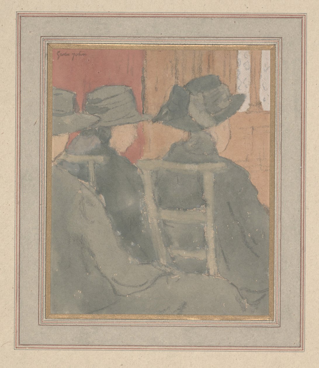 Vrouw en weesmeisje in de kerk door Gwen John