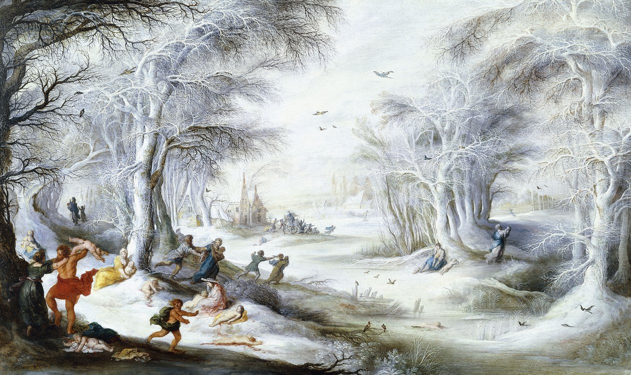 Een Winterlandschap met de Kindermoord door Gysbrecht Lytens or Leytens