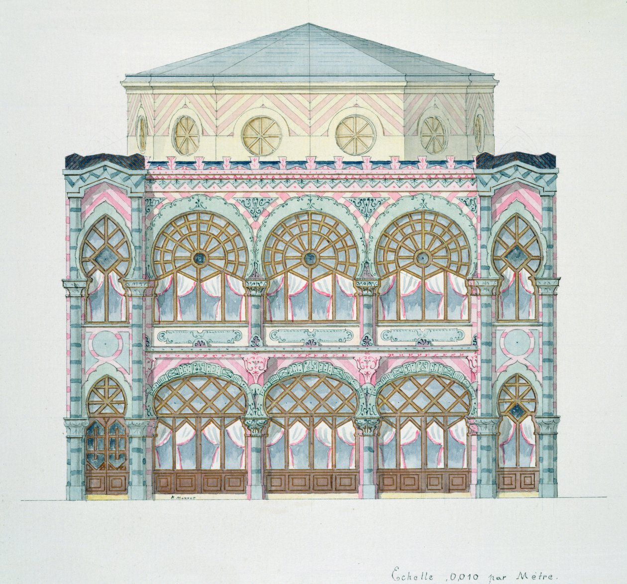 Opstand van een Café-Concert, uit een folio van ontwerpen, ca. 1870 door H. Monnot