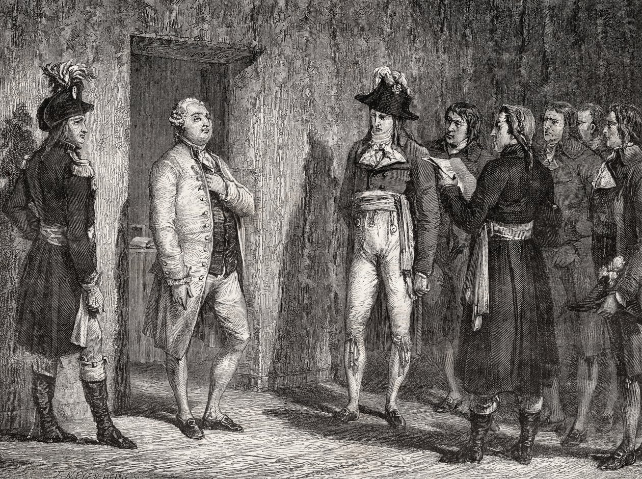 Joseph Garat (1749-1833) kondigt de arrestatie van koning Lodewijk XVI (1754-93) aan door H. de la Charlerie