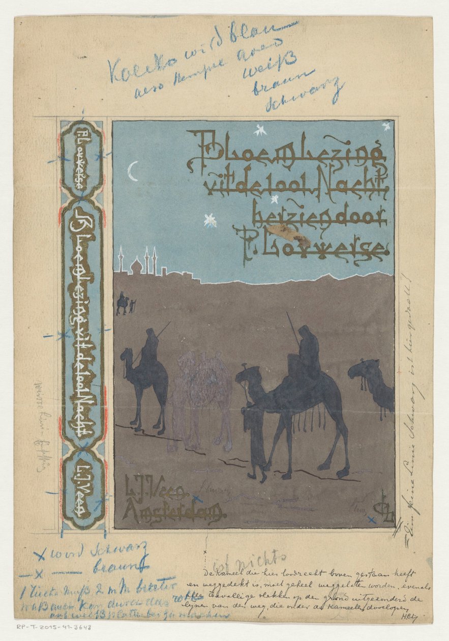 Bandontwerp voor: Pieter Louwerse, Bloemlezing uit de Duizend en één Nacht, 1910 door H.C. Louwerse (signed by artist)