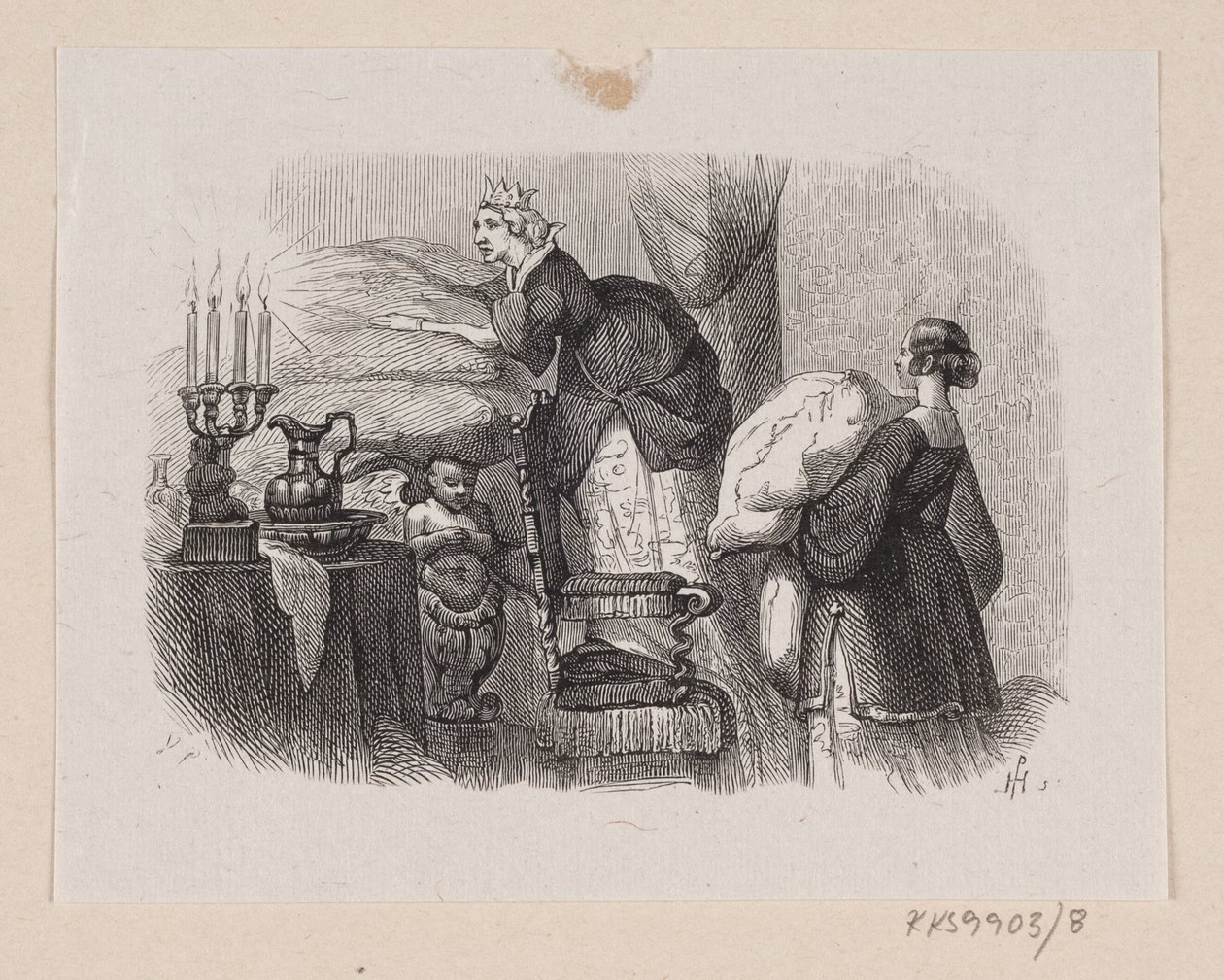 Illustratie voor "De prinses op de erwt" in H.C. Andersen, "Sprookjes en verhalen", Deel 1 door H.P. Hansen