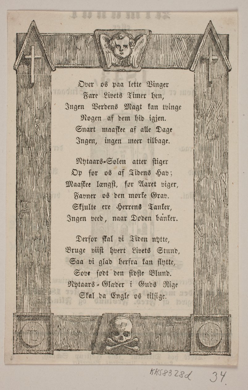 Omlijsting met engelenhoofd, kruis en schedel door H. C. Henneberg