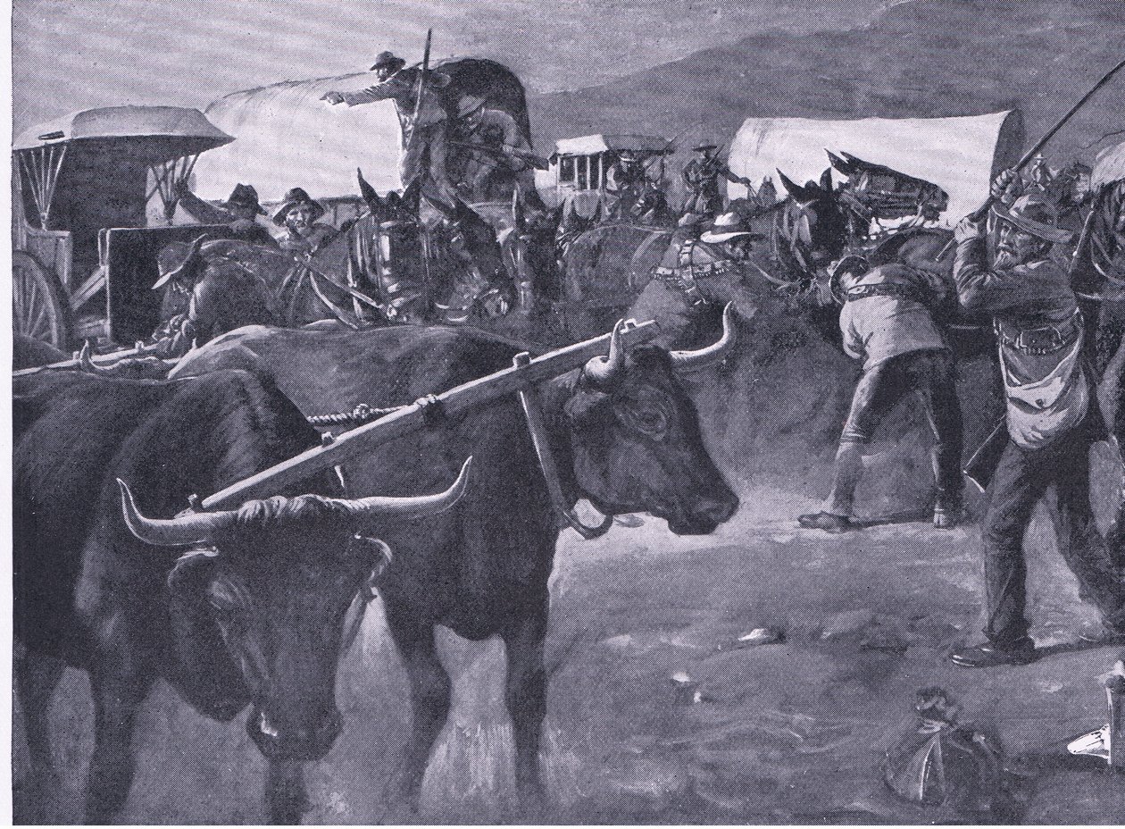 Een haastige inspan, illustratie uit Na Pretoria: De Guerrillaoorlog, 1902 door H. Dixon