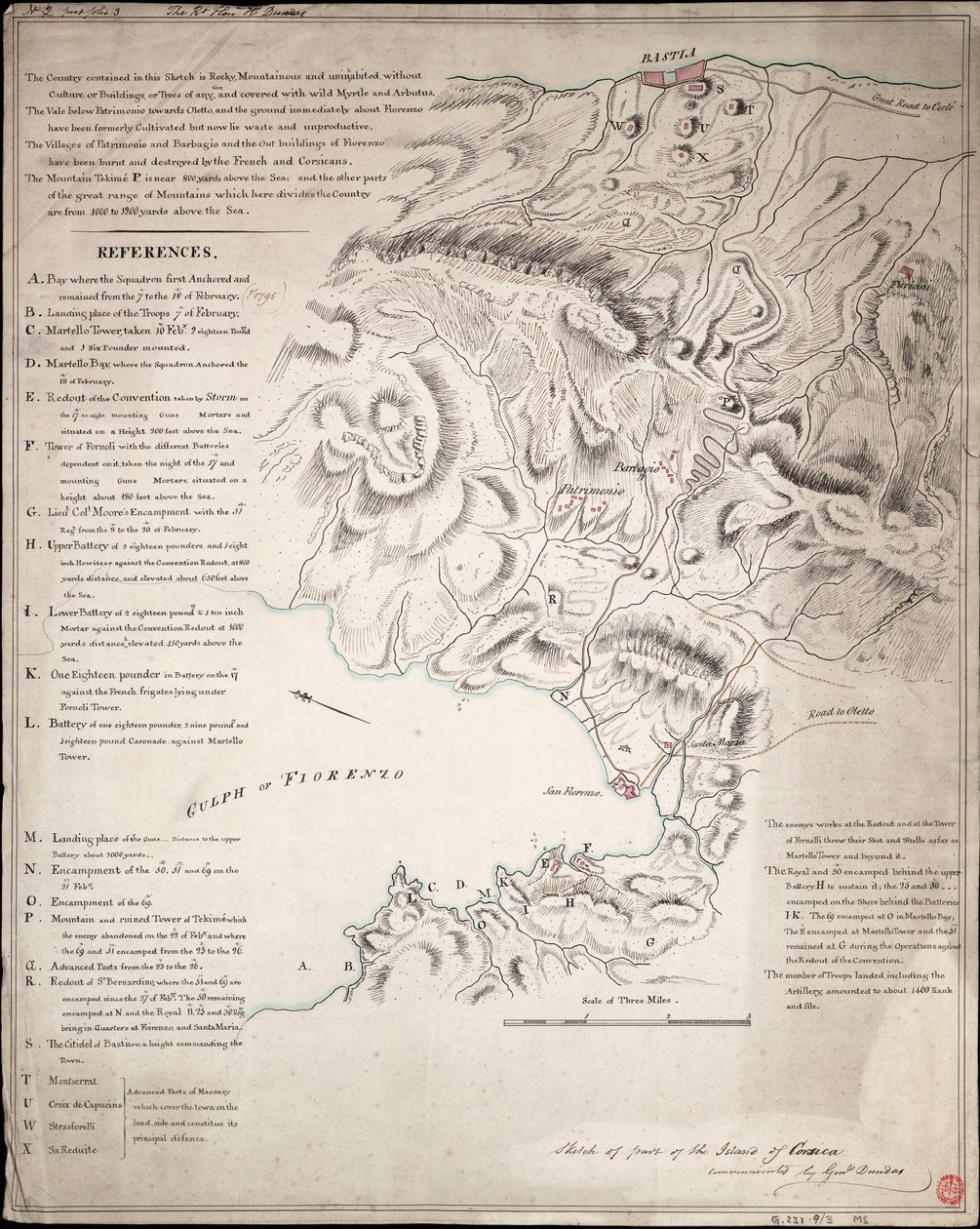 Schets van een deel van het eiland Corsica door H. Dundas