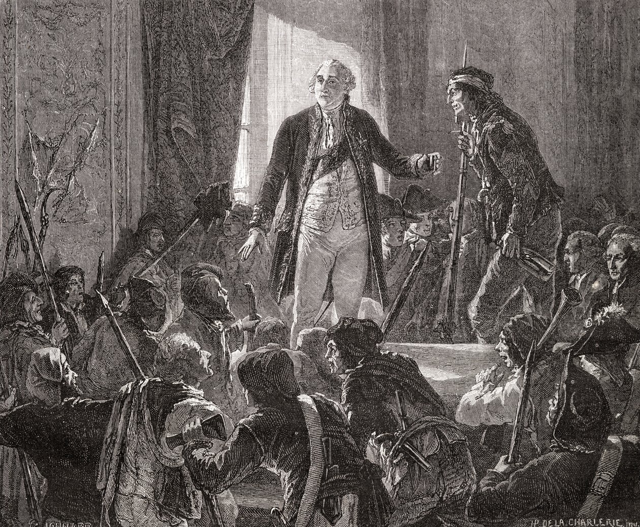 Koning Lodewijk XVI (1754-93) Drinkt op de Gezondheid van de Natie, 20 juni 1792 door H. de la Charlerie