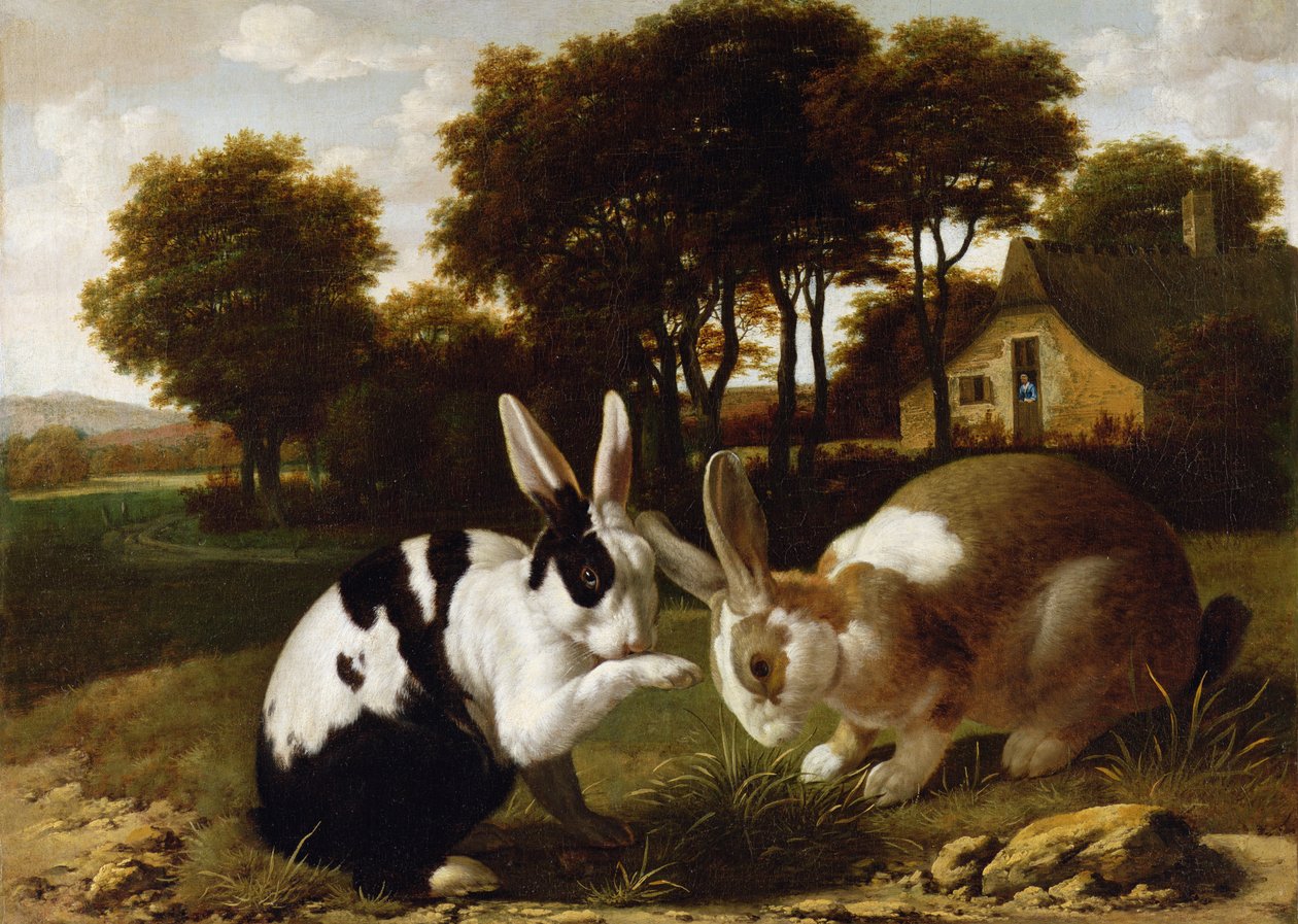 Twee Konijnen in een Landschap, ca.1650 door Haarlem School