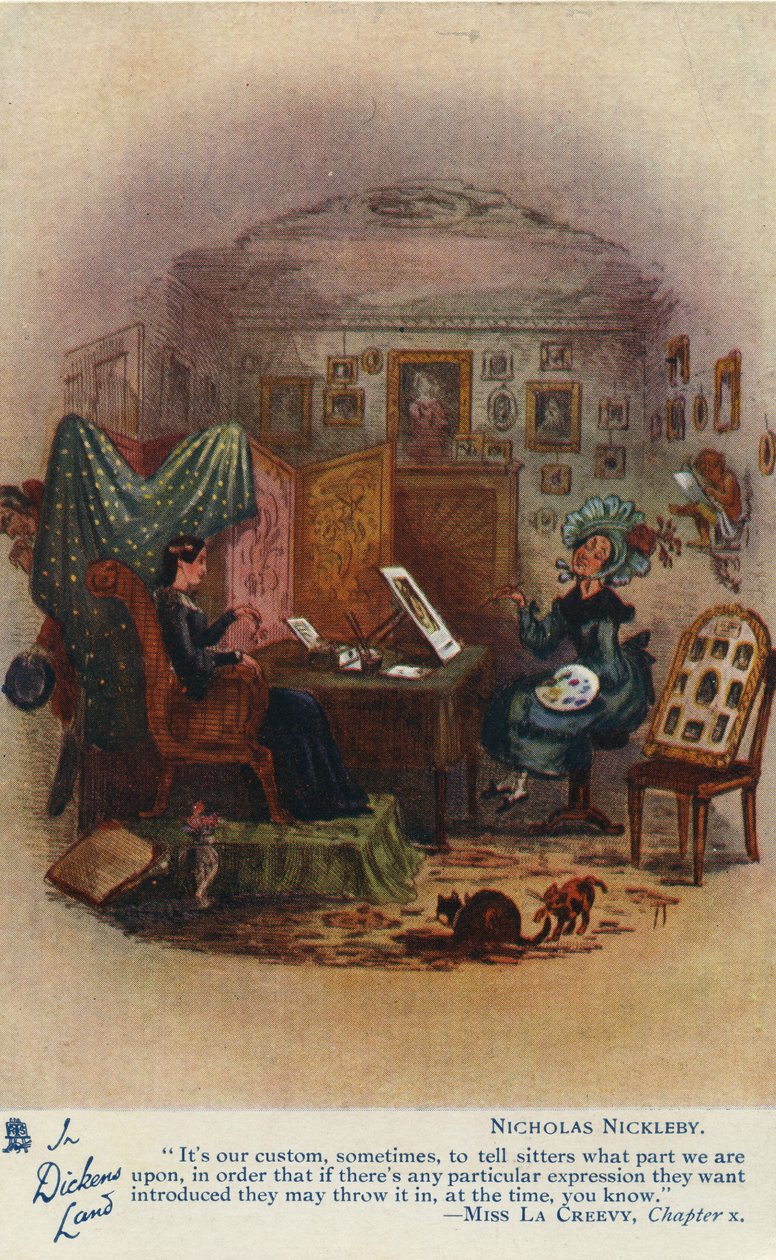 In Dickens Land - Nicholas Nickleby Ansichtkaart, c.1905 door Hablot Knight Browne