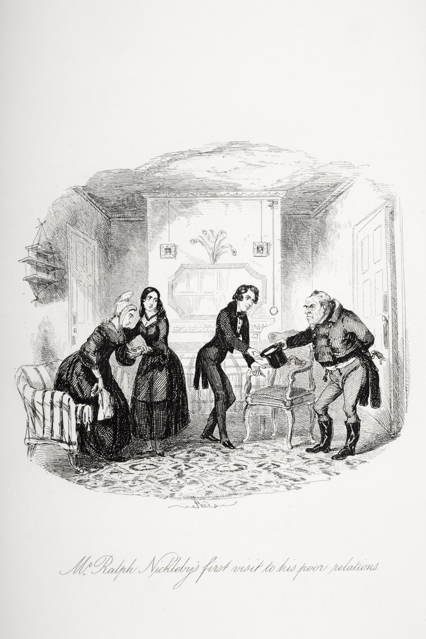 Eerste bezoek van Mr. Ralph Nickleby aan zijn arme familie, illustratie uit 