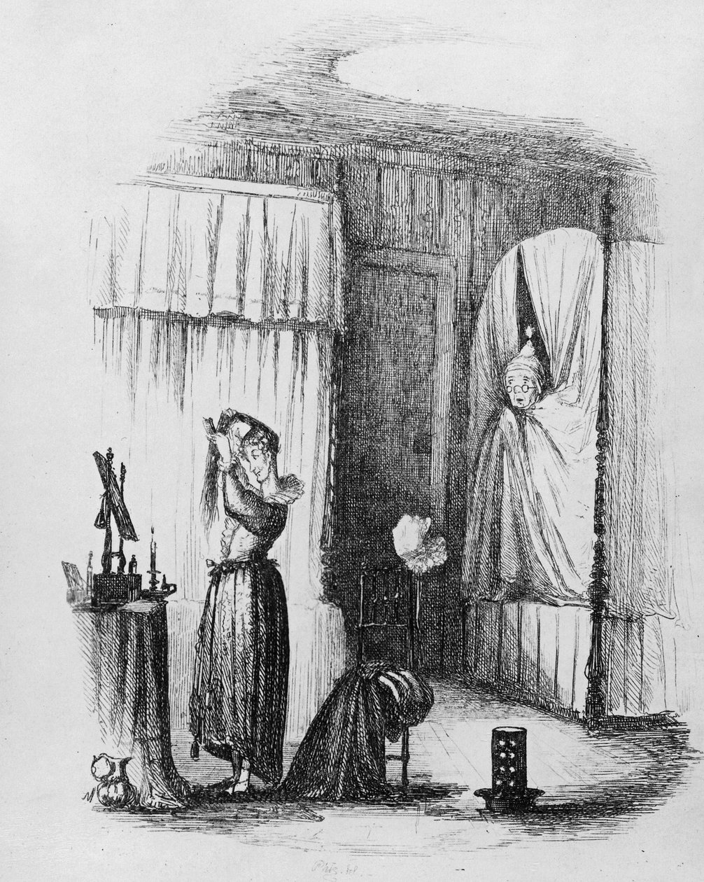 De middelbare dame in de tweepersoonskamer, illustratie uit 