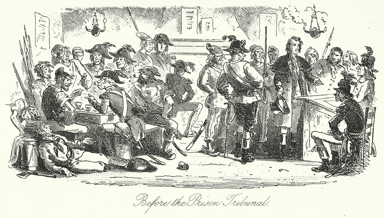 Voor het Gevangenistribunaal (gravure) door Hablot Knight (1815-92) (after) Browne