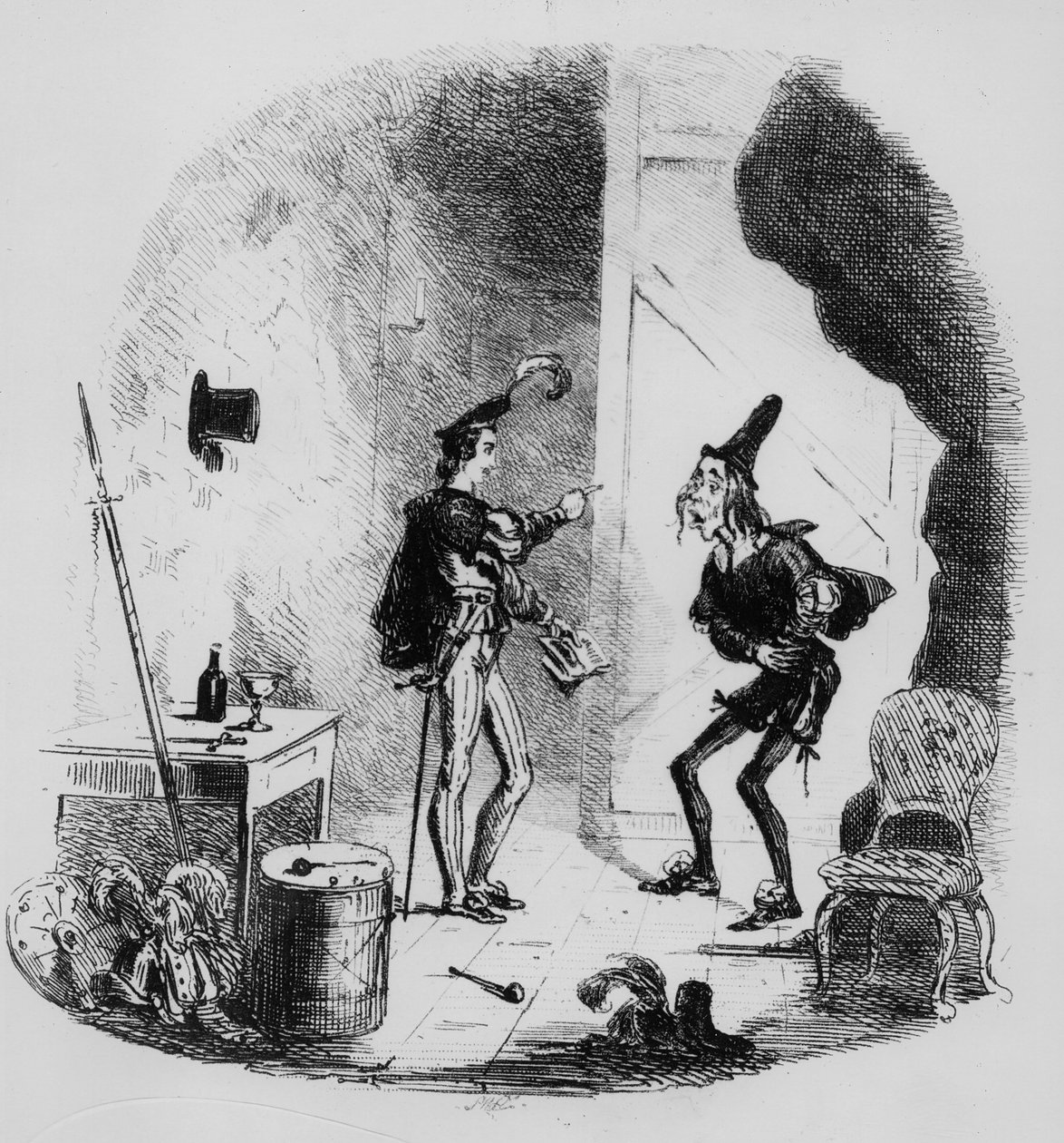 Nicholas onderwijst Smike in de kunst van het acteren, illustratie uit 