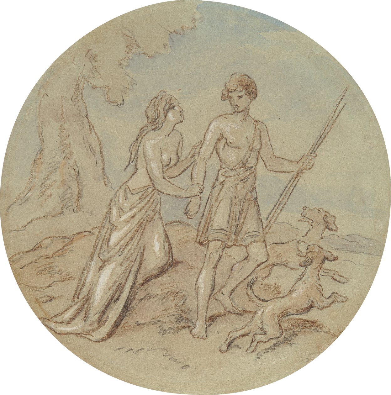 Een van achttien ontwerpen voor een serie platen die Venus en Adonis illustreren door Hablot Knight Browne
