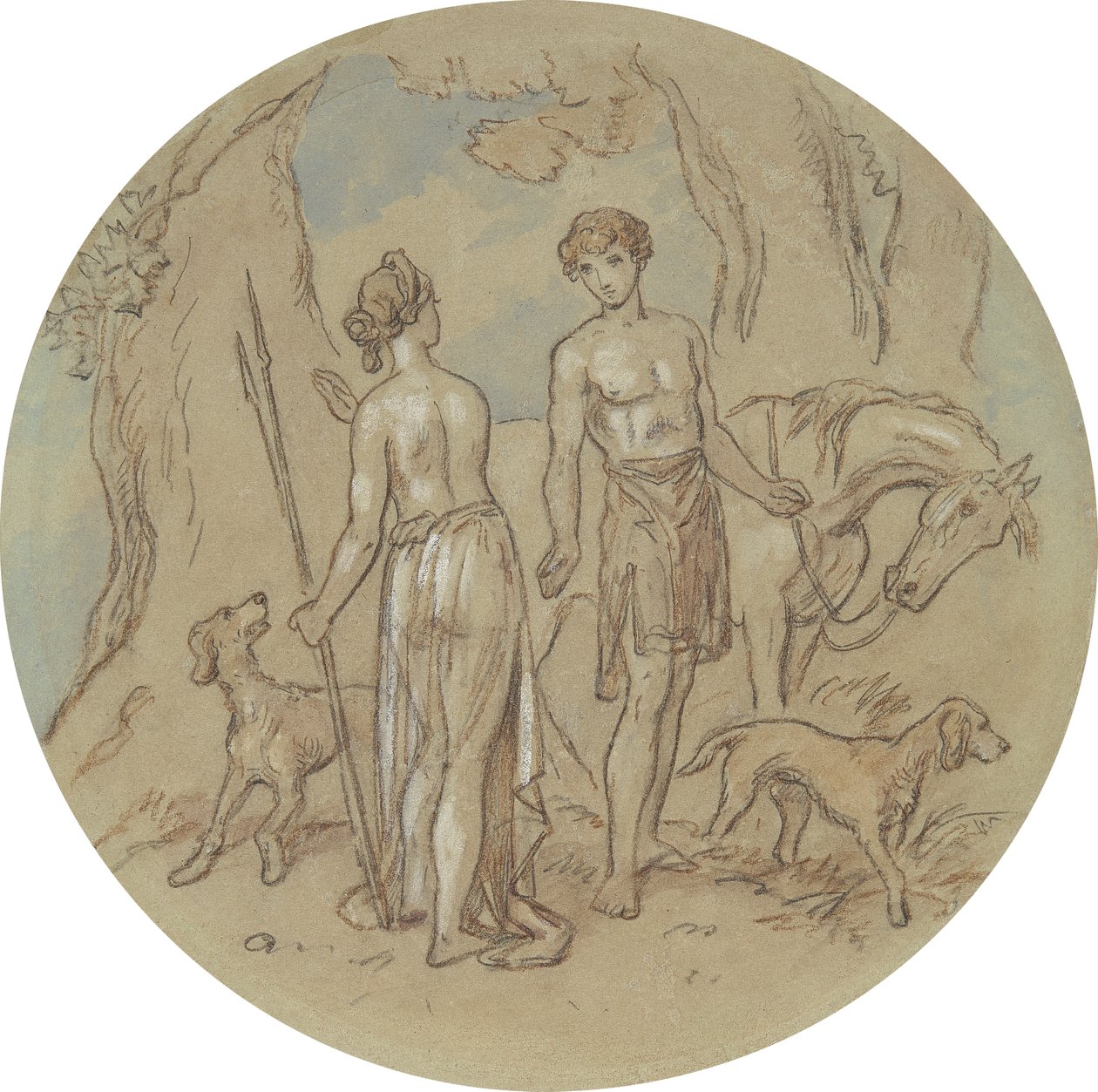 Een van achttien ontwerpen voor een serie platen die Venus en Adonis illustreren door Hablot Knight Browne
