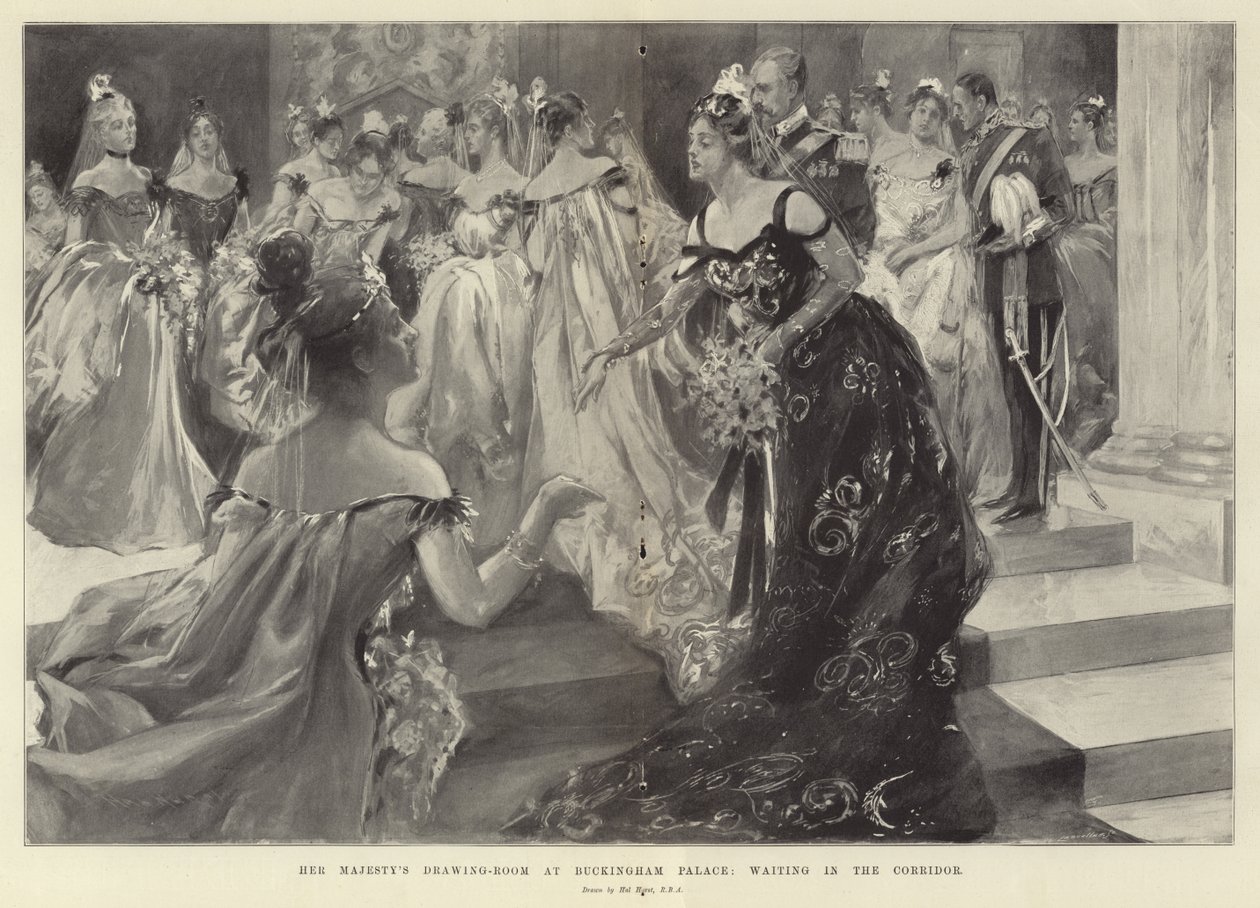 De salon van Hare Majesteit op Buckingham Palace (gravure) door Hal Hurst