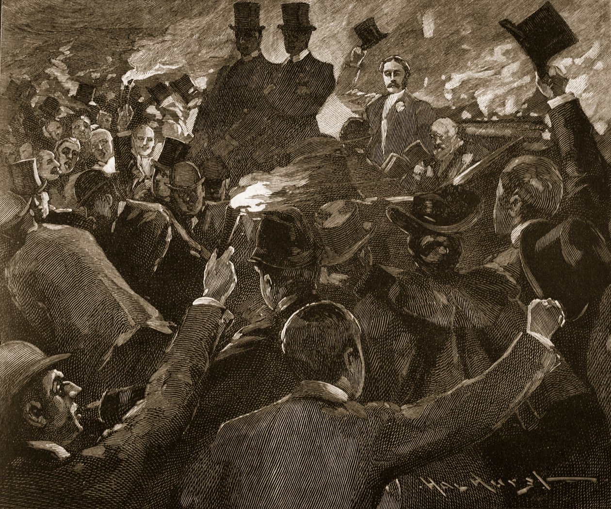 Mr Balfour in Dublin: fakkeloptocht, illustratie uit 
