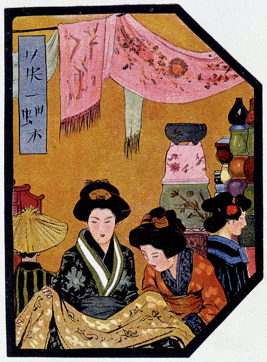 Jonge Japanner in zijden winkels - in Japanse pop door Félicien Champsaur, ill. Hanafusa Itcho, Parijs door Hanabusa Itcho