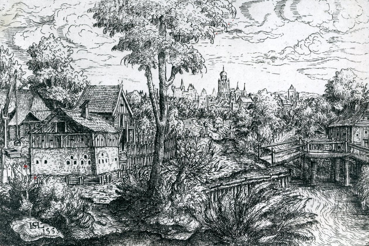 Brug bij een Watermolen, 1553 door Hanns Sebald Lautensack