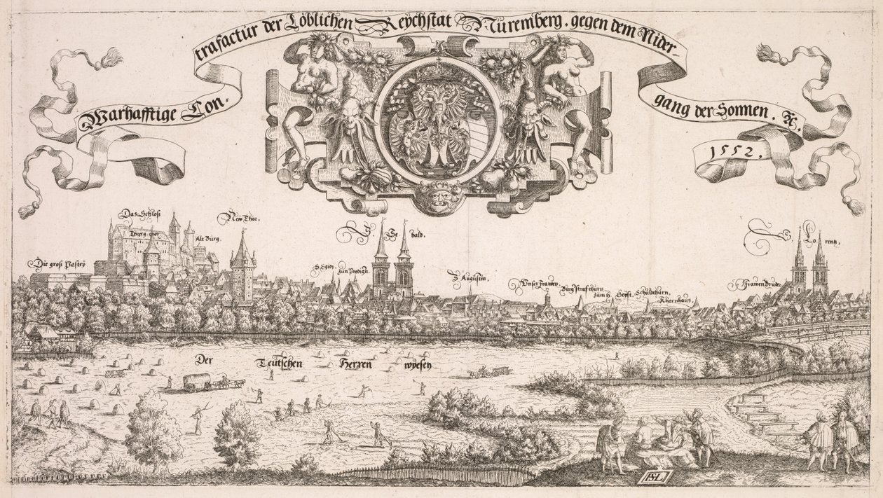 Panoramisch Uitzicht op Neurenberg: Middenstuk, 1552 door Hanns Sebald Lautensack