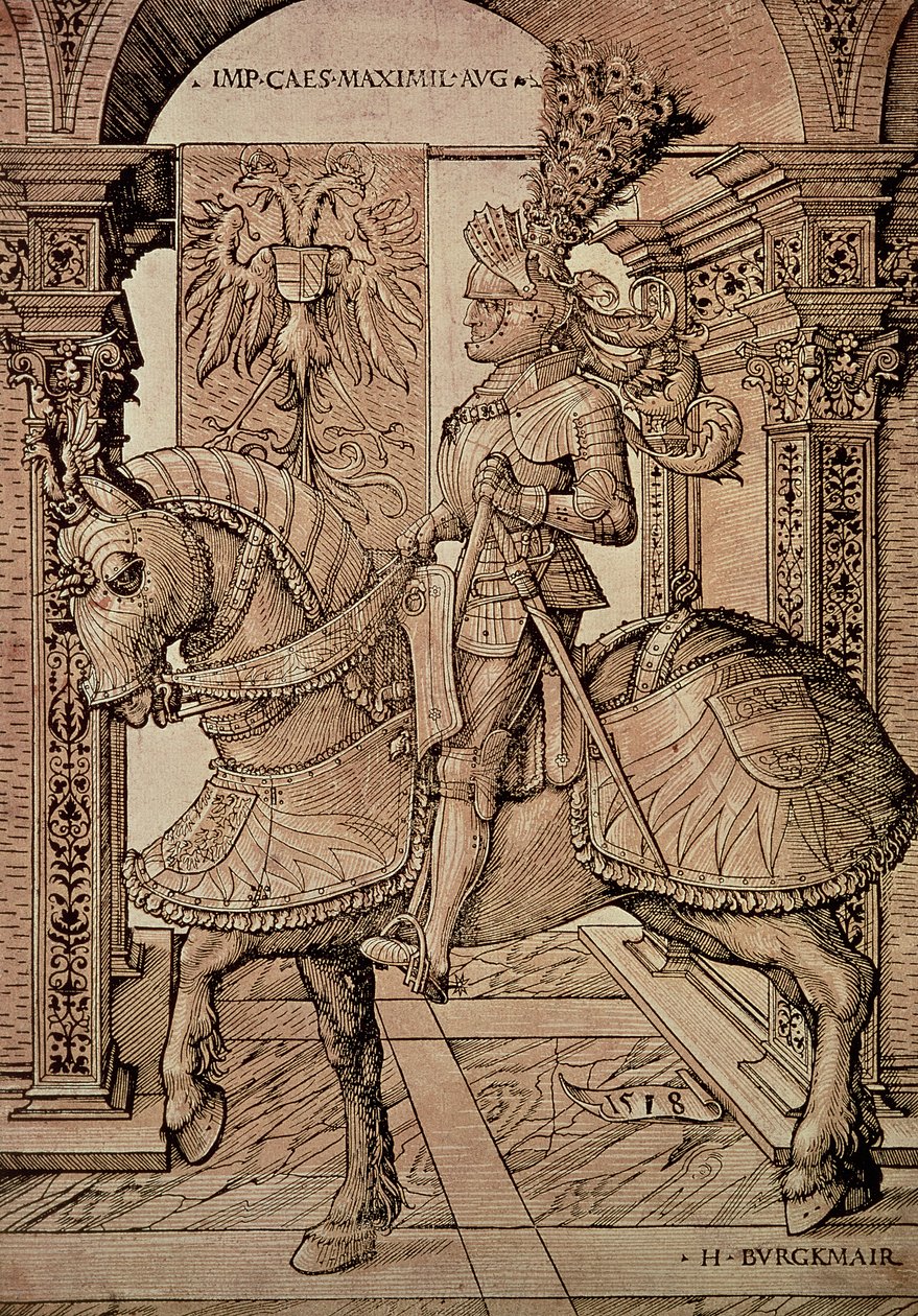 Keizer Maximiliaan I te paard, 1518 door Hans Burgkmair