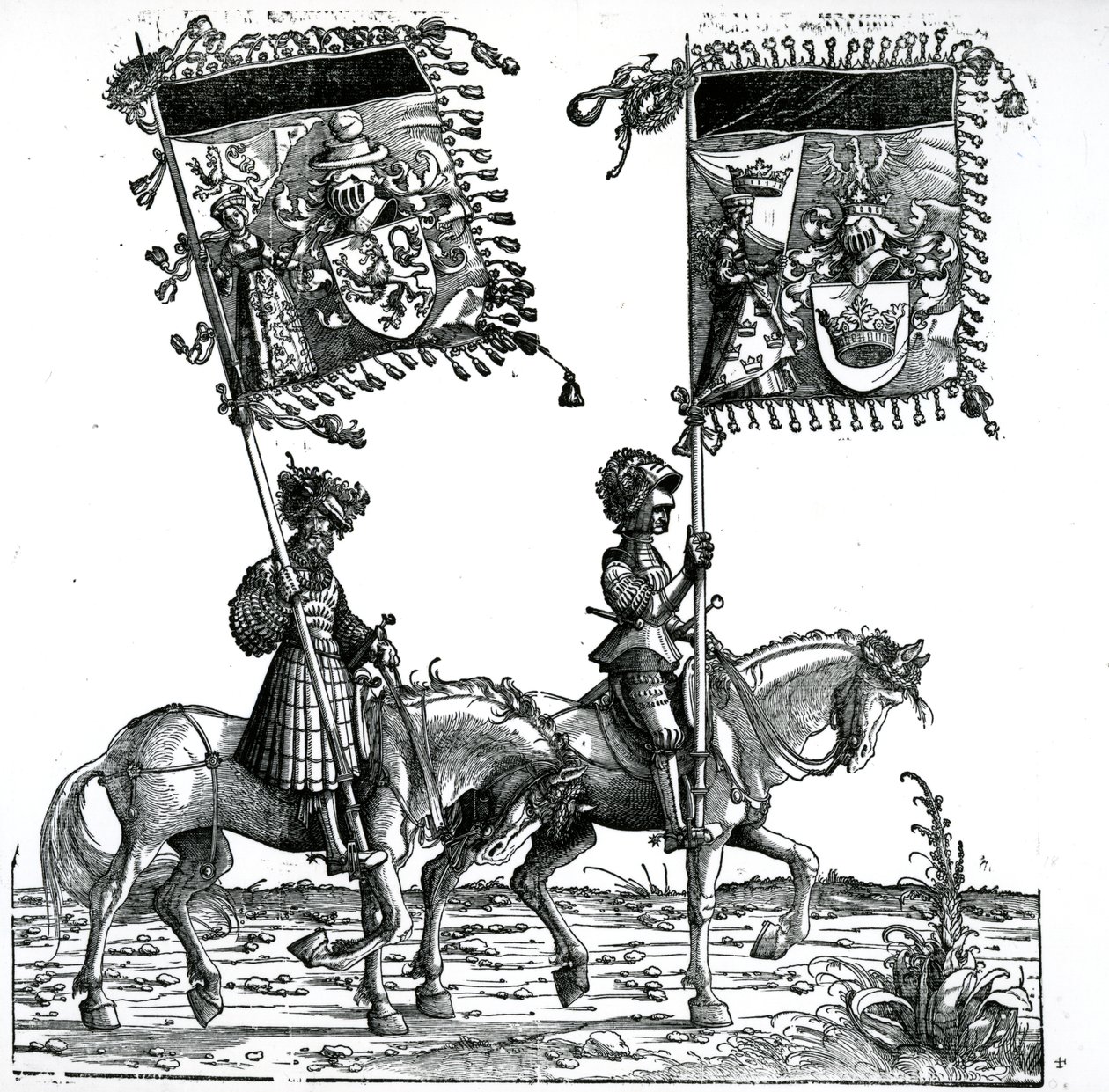 Twee Ridders, uit de Triomftocht van Keizer Maximiliaan I, c.1517 door Hans Burgkmair