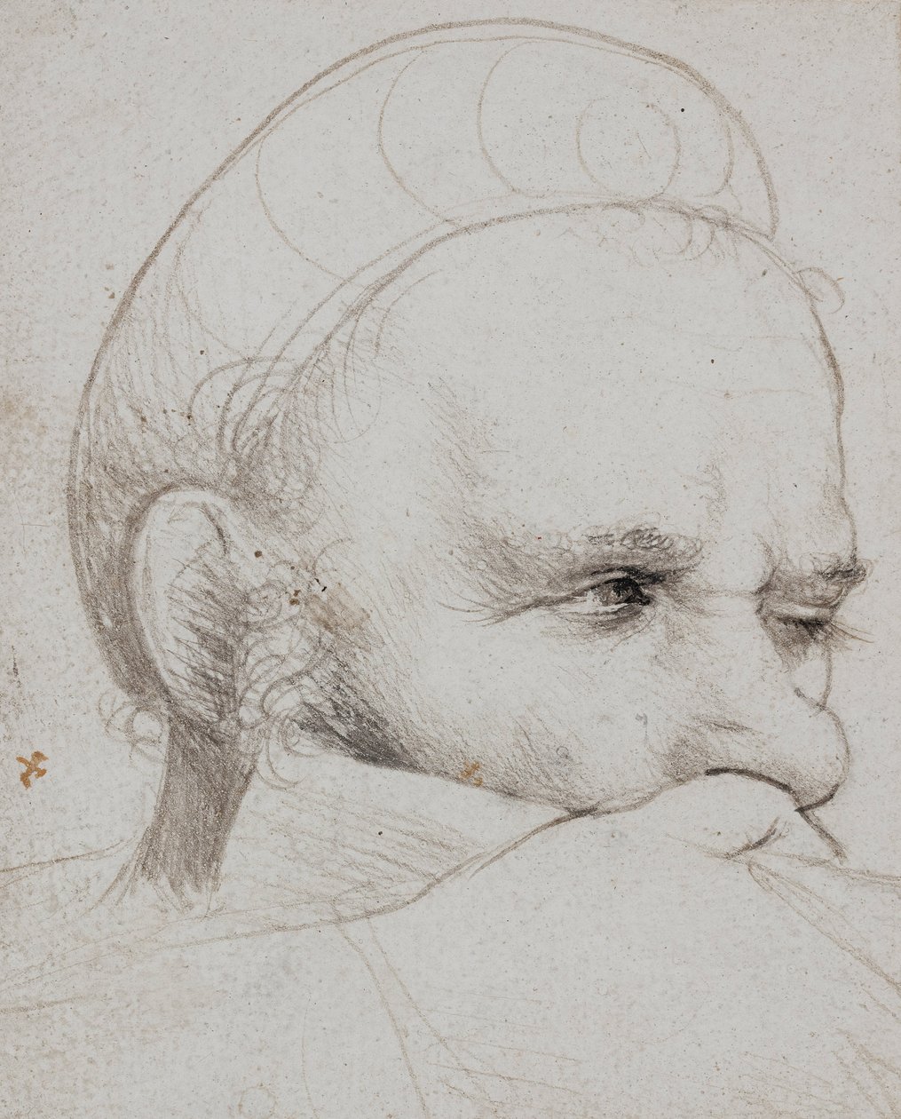 Het hoofd van een kruisboogschutter die richt door Hans Holbein the Elder