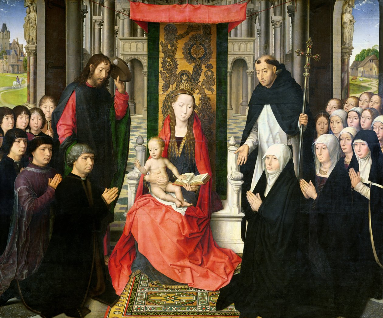 De Maagd en het Kind met St. Jacobus en St. Dominicus die de schenkers en hun familie presenteren, bekend als de Maagd van Jacques Floreins, c.1490 door Hans Memling