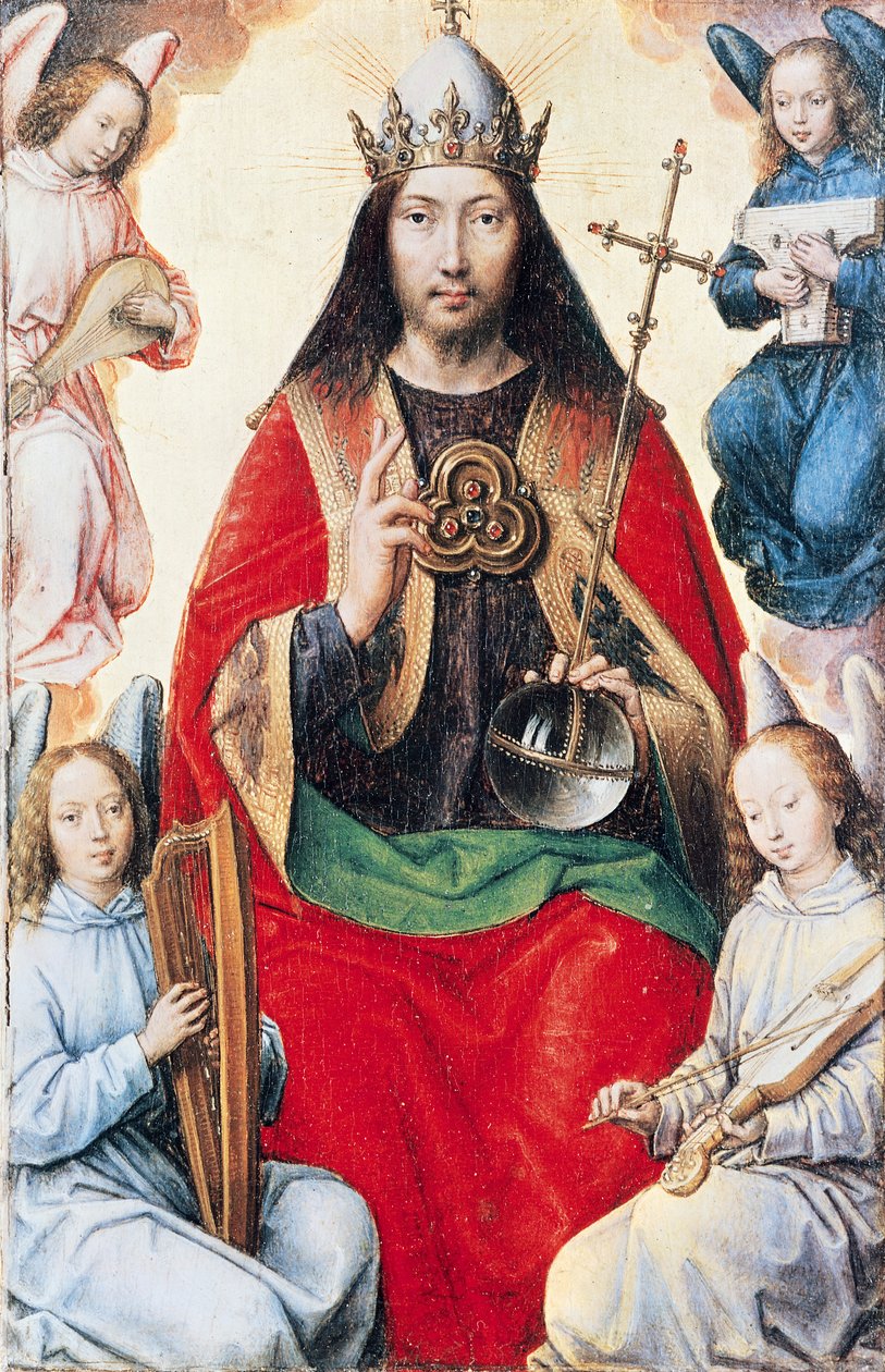 Drieluik van Aardse IJdelheid en Goddelijke Verlossing, Christus in Glorie (detail) door Hans Memling