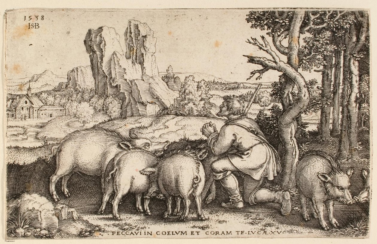 De Verloren Zoon met de Zwijnen, 1538 door Hans Sebald Beham