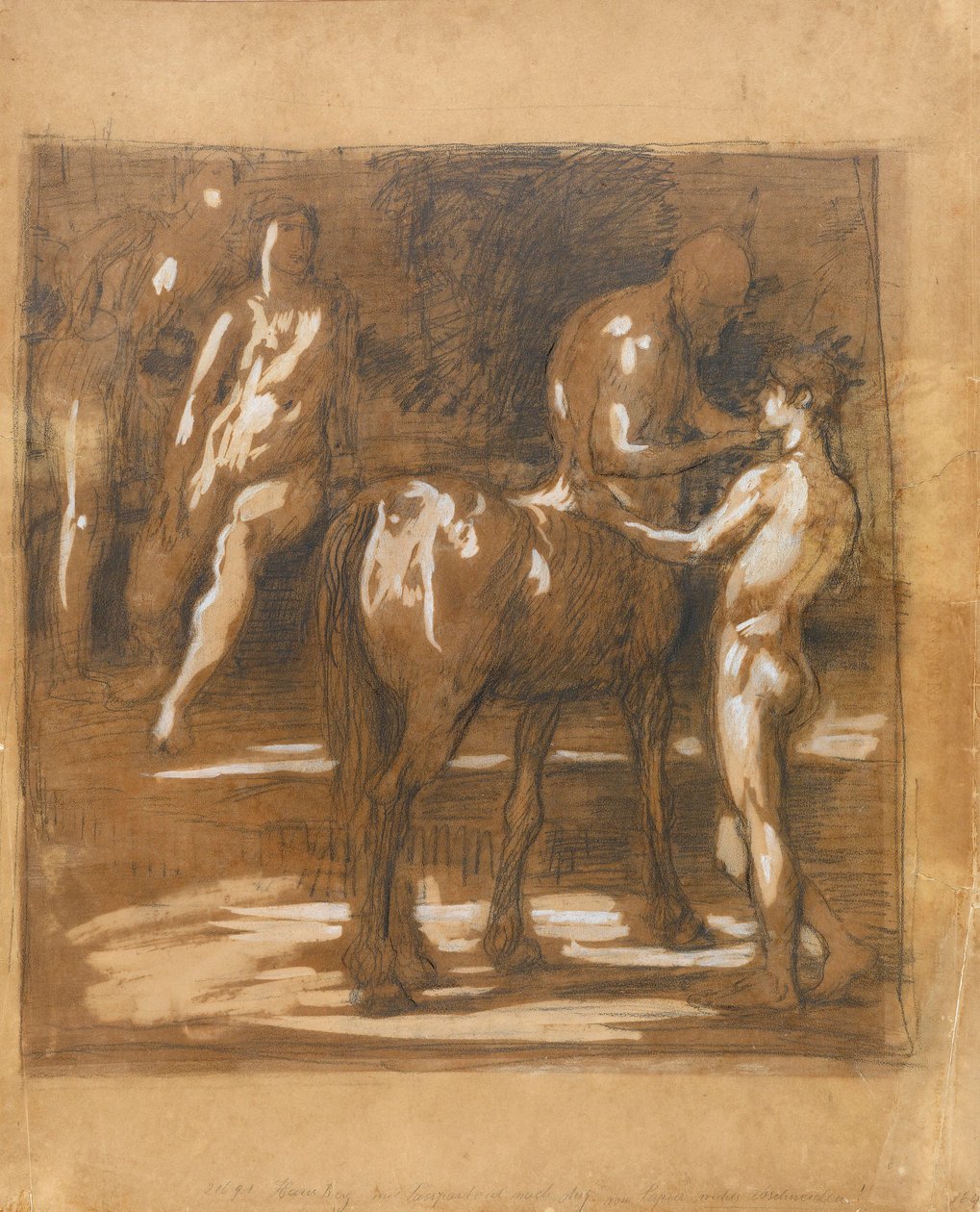 Studieblad met centaur en twee figuren door Hans von Marées