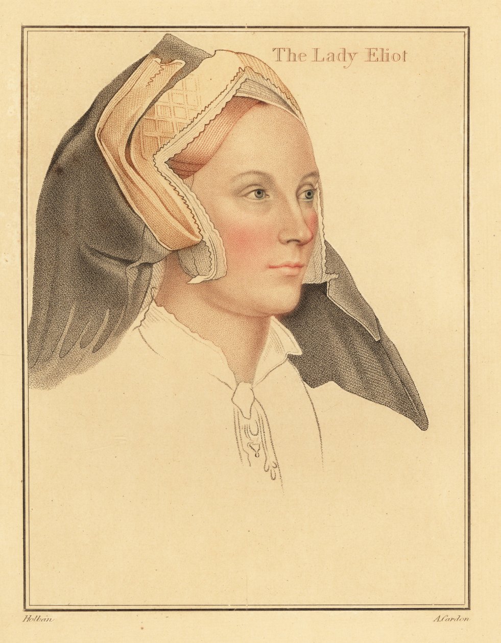 Margaret, Lady Elyot, overleden 1569, 1812 (gravure) door Hans (after) Holbein the Younger