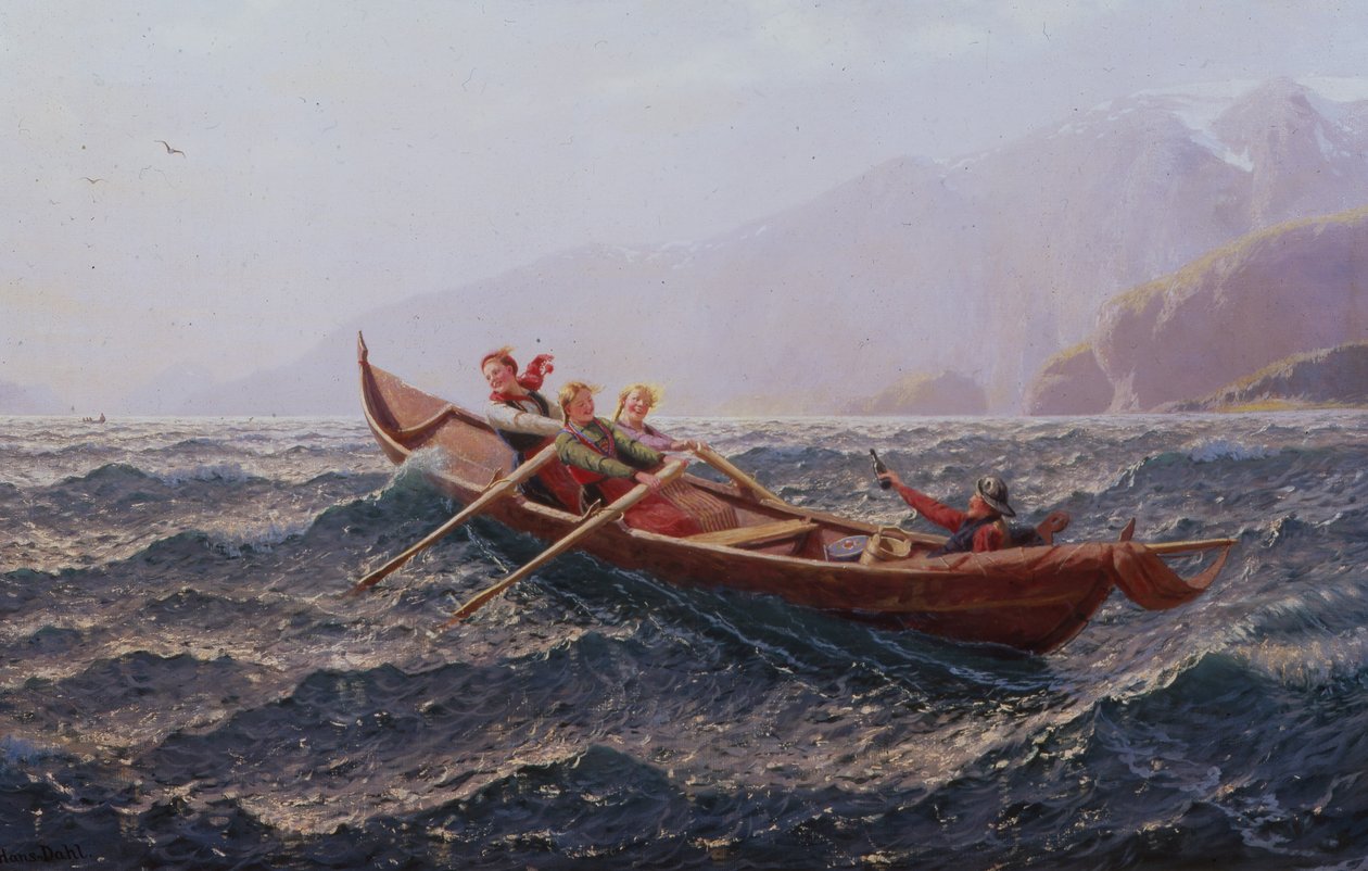 Mensen in een roeiboot door Hans Andreas Dahl