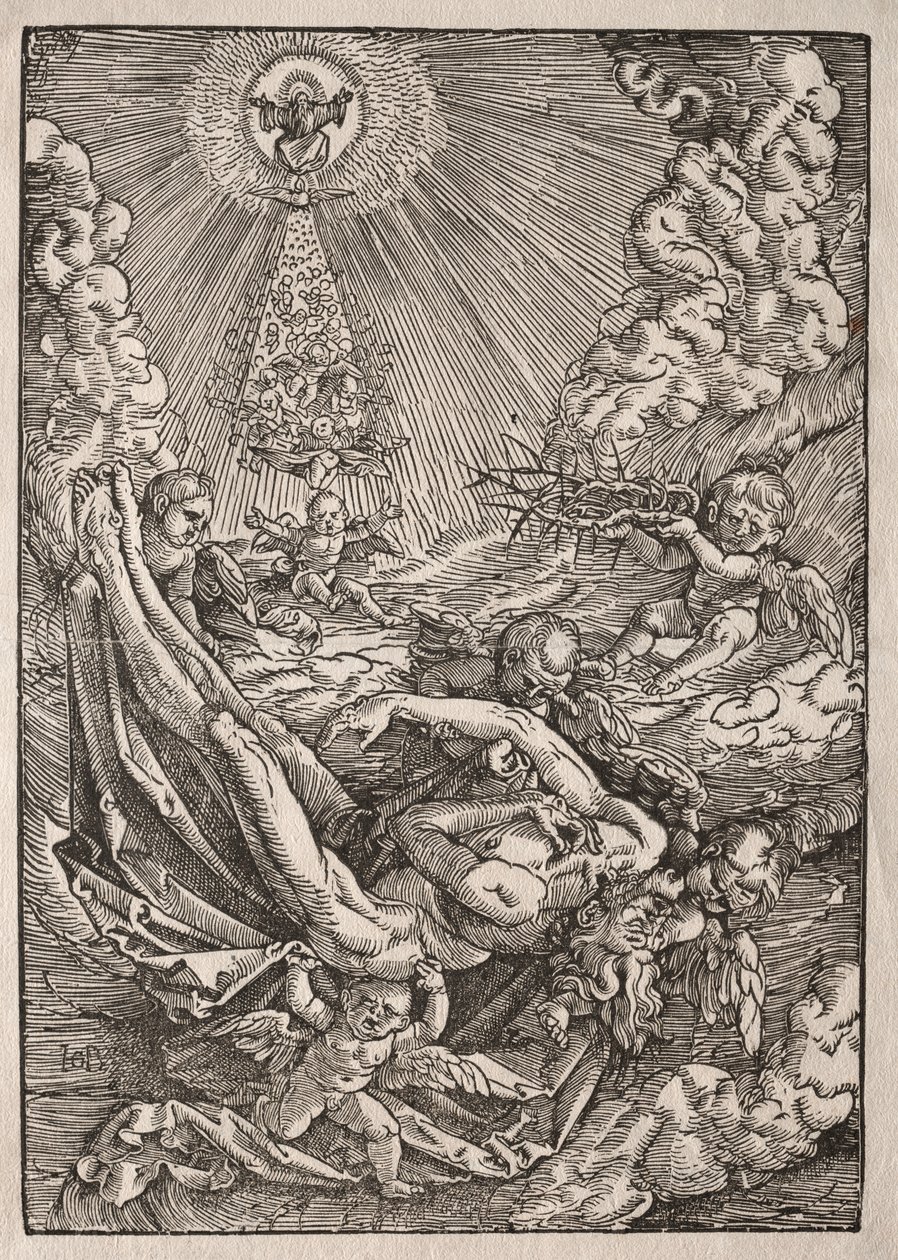 Christus naar de Hemel Gedragen door Engelen door Hans Baldung