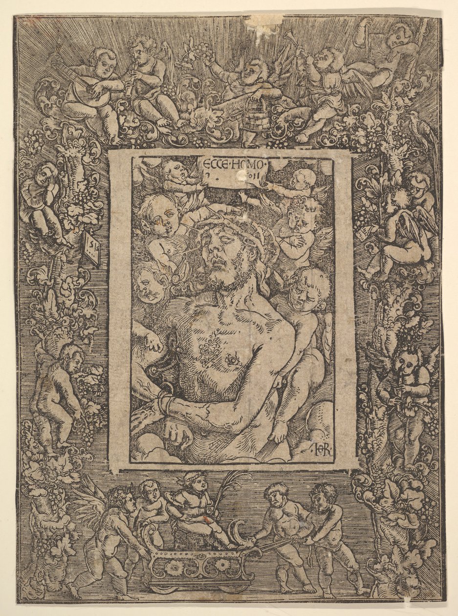 Ecce Homo met decoratieve rand die de triomf van Bacchus toont door Hans Baldung
