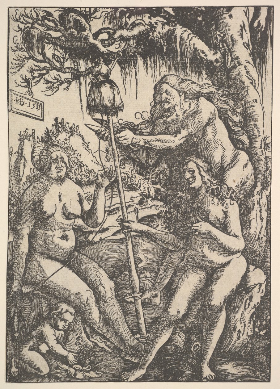 De drie schikgodinnen: Lachesis, Atropos en Klotho, 1513 door Hans Baldung