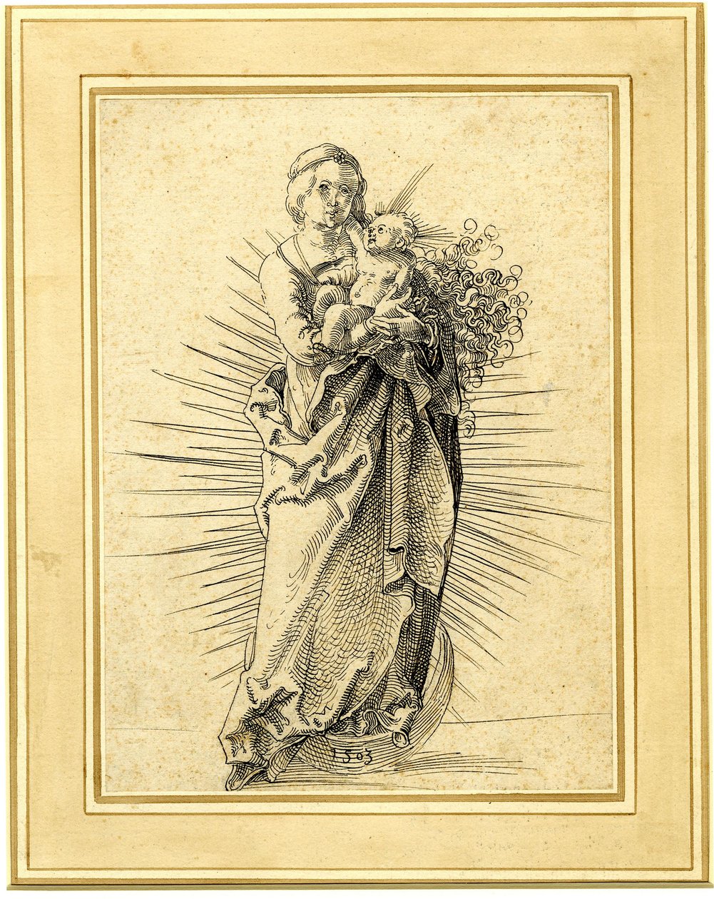 150593001 Maagd en kind op een maansikkel. 1503 Pen en zwarte inkt door Hans Baldung Grien