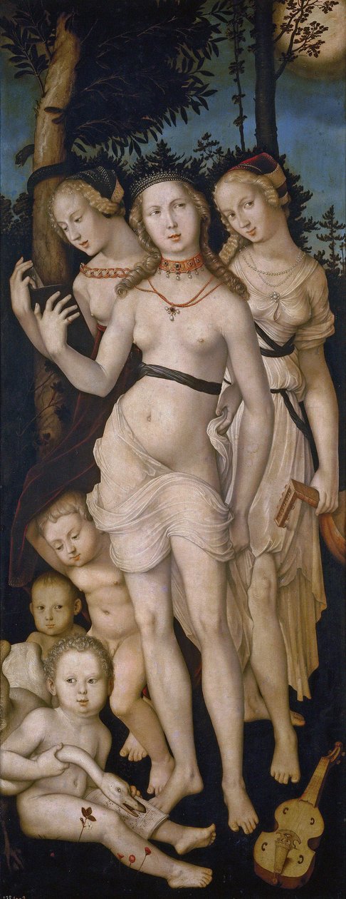 Duits: Die Jugend (Die drei Grazien) Harmonie, of De Drie Gratiën door Hans Baldung Grien