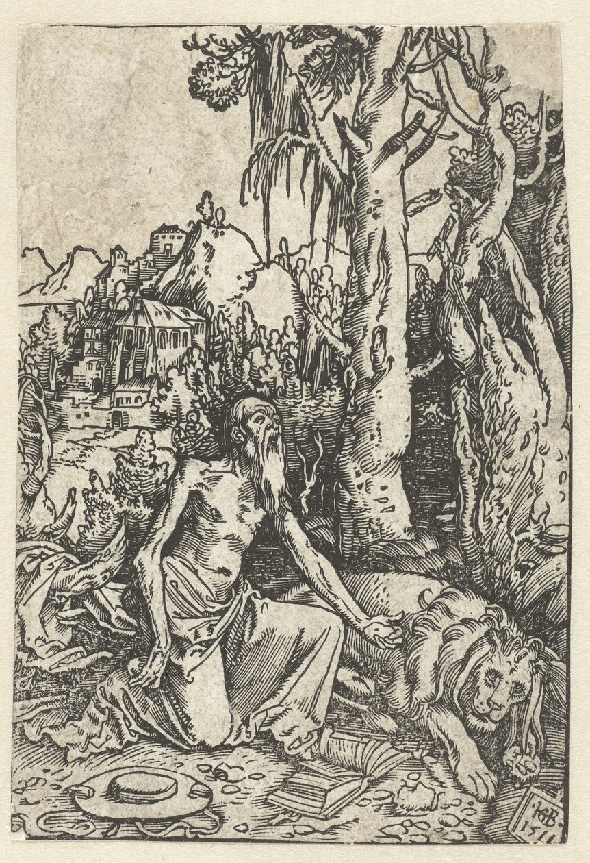 Heilige Hieronymus als boeteling in de woestijn door Hans Baldung Grien