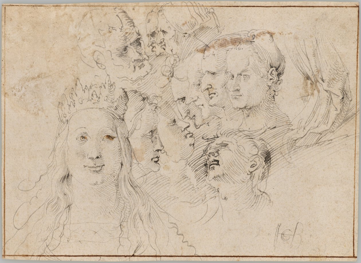 Kopstudies (recto); Studies van een mannelijke figuur (verso) door Hans Baldung Grien