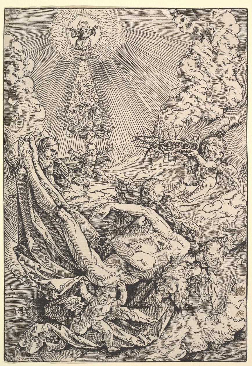 Het lichaam van Christus gedragen door engelen naar de hemel, 1516 door Hans Baldung Grien