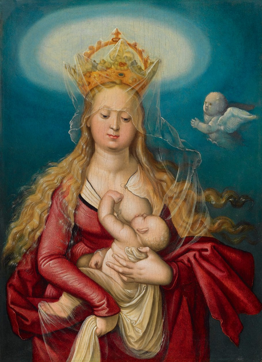 De Maagd als koningin van de hemel die het Christuskind zoogt door Hans Baldung Grien