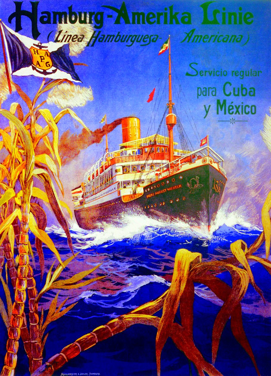 Poster ter promotie van de Hamburg American Line door Hans Bohrdt