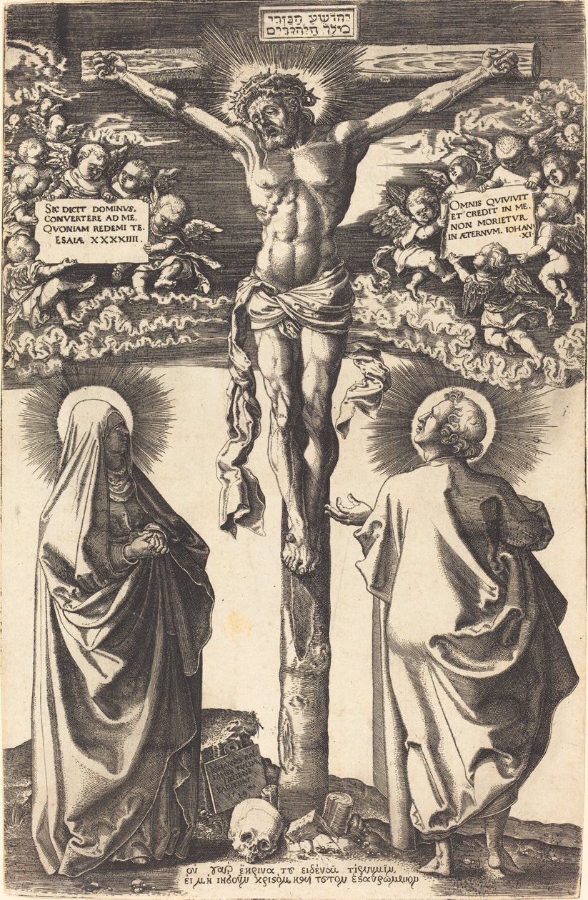 Christus aan het Kruis met de Maagd en Sint Jan door Hans Brosamer