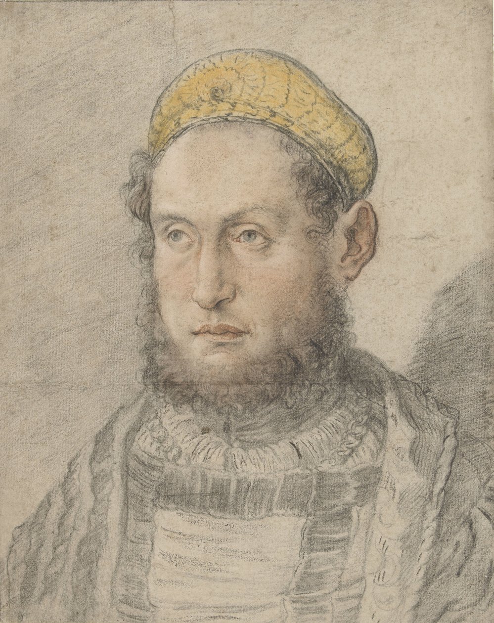 Portret van een voorname man met baard en goudkleurige muts door Hans Burgkmair (I)