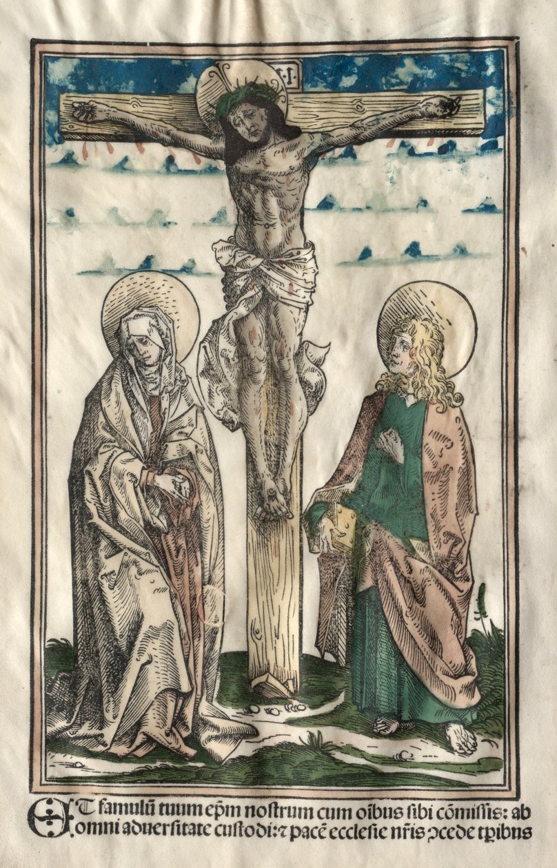 Christus aan het kruis tussen Maria en Johannes door Hans Burgkmair