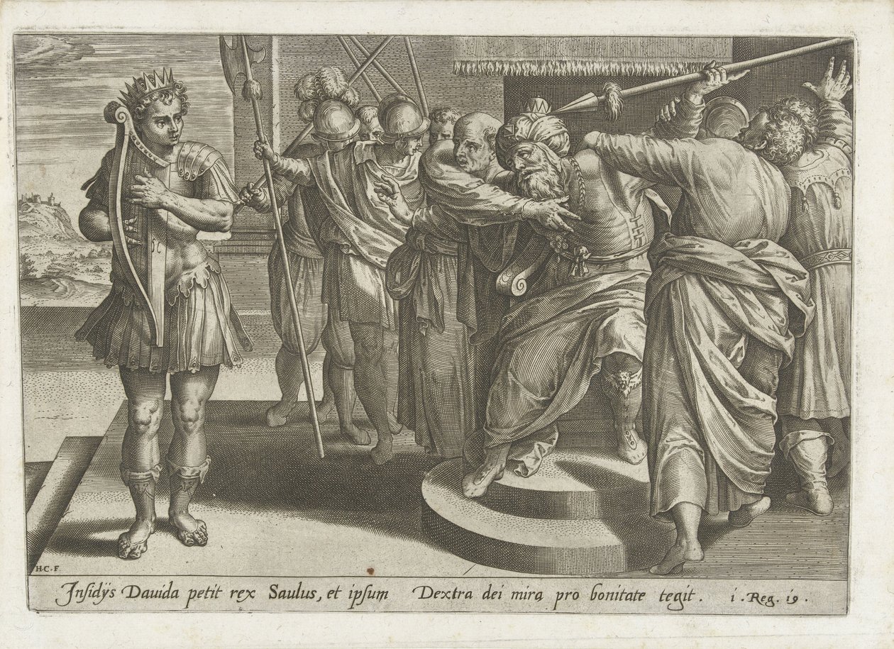 Saul probeert David te doden door Hans Collaert (I)