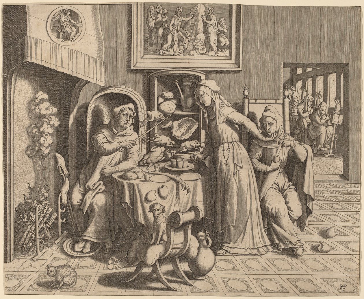 De Minnaar Non tussen de Abt en de Monnik door Hans Collaert the Elder