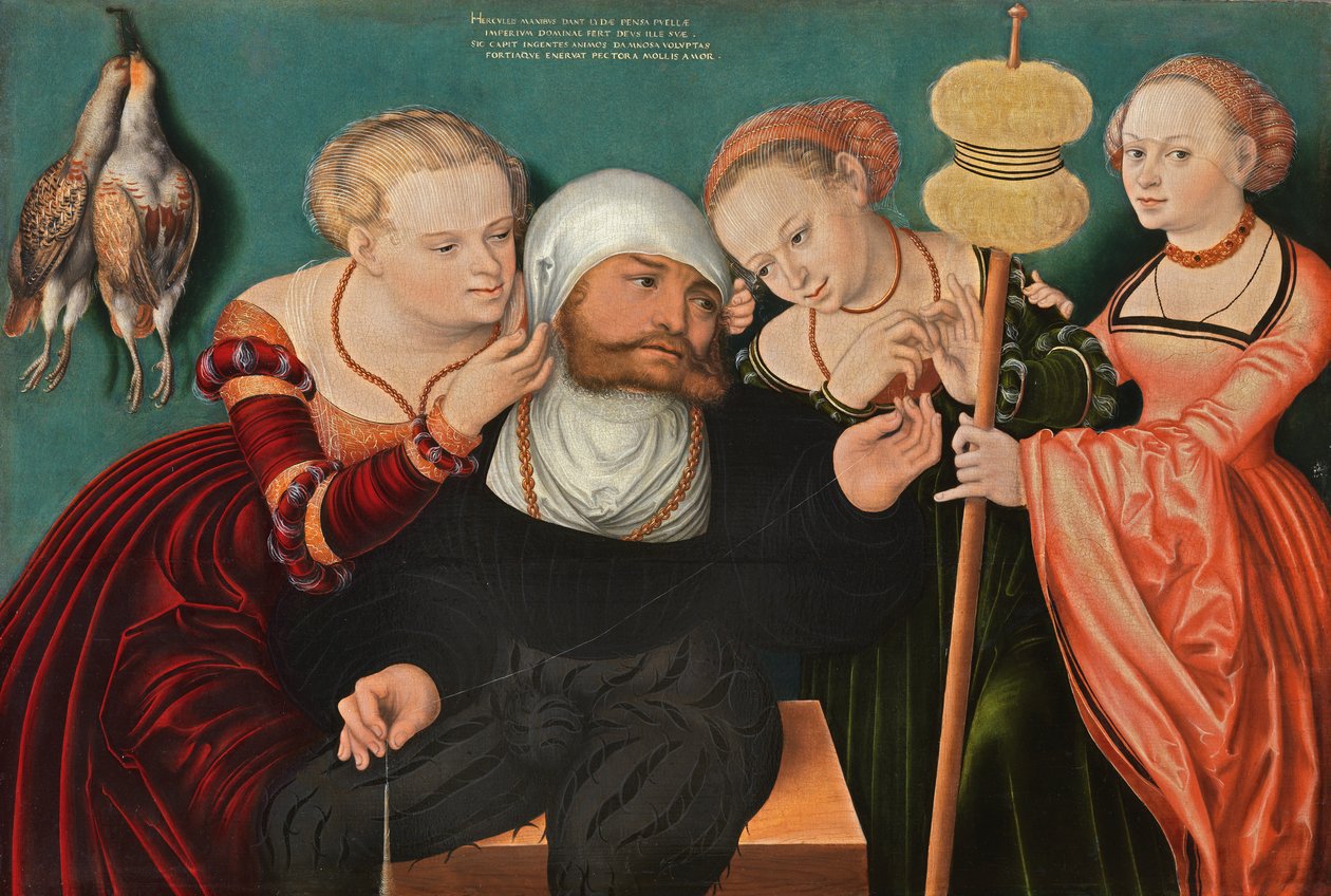 Duits: Herkules bei Omphale Hercules aan het hof van Omphale door Hans Cranach